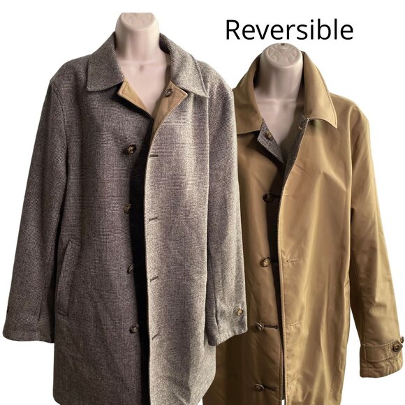 Vintage Brooks Brothers Reversible Mens Coat 40R Wool & Polyester Gray/Beige u - Picture 1 of 16